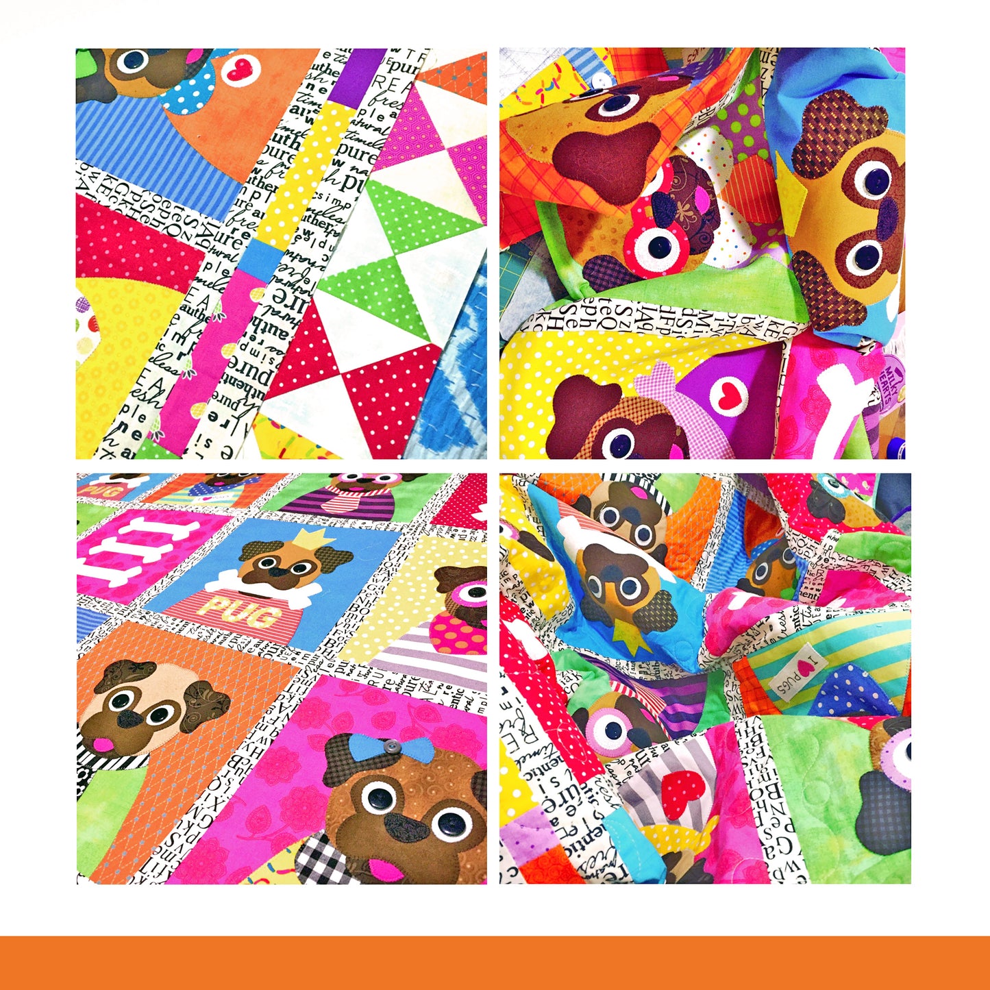 Pugs In My Garden Quilt Pattern - PDF.