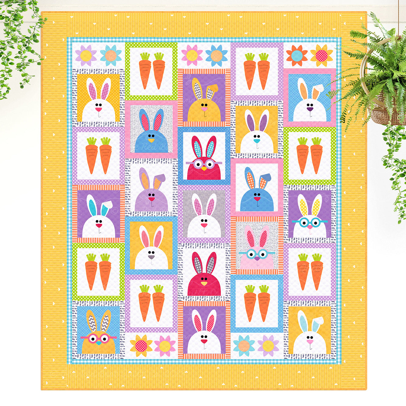 Carrot Patch Bunnies Quilt Pattern - PDF.