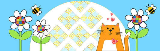 Scrappy Nine-Patch blocks, $5 Friday Patterns, and Barry-the-Baza