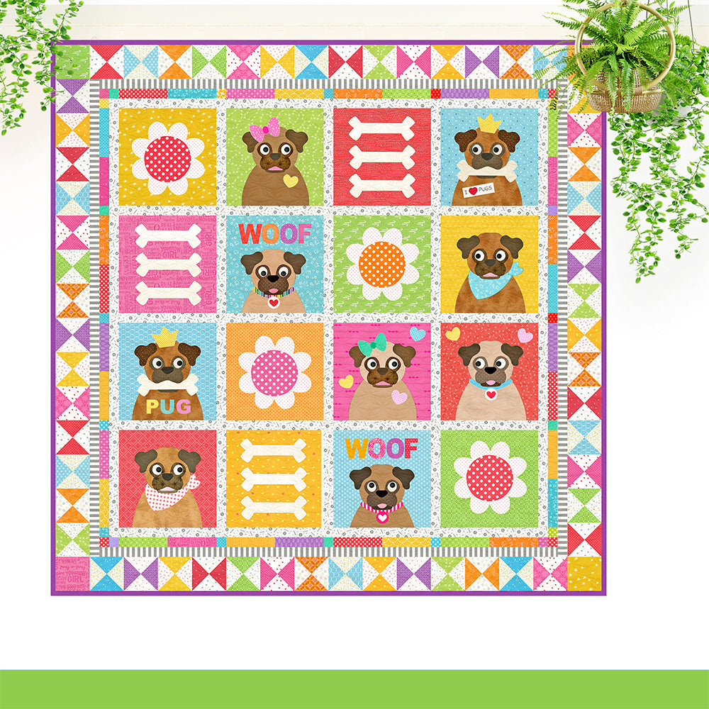 Pugs In My Garden Quilt Pattern - PDF.
